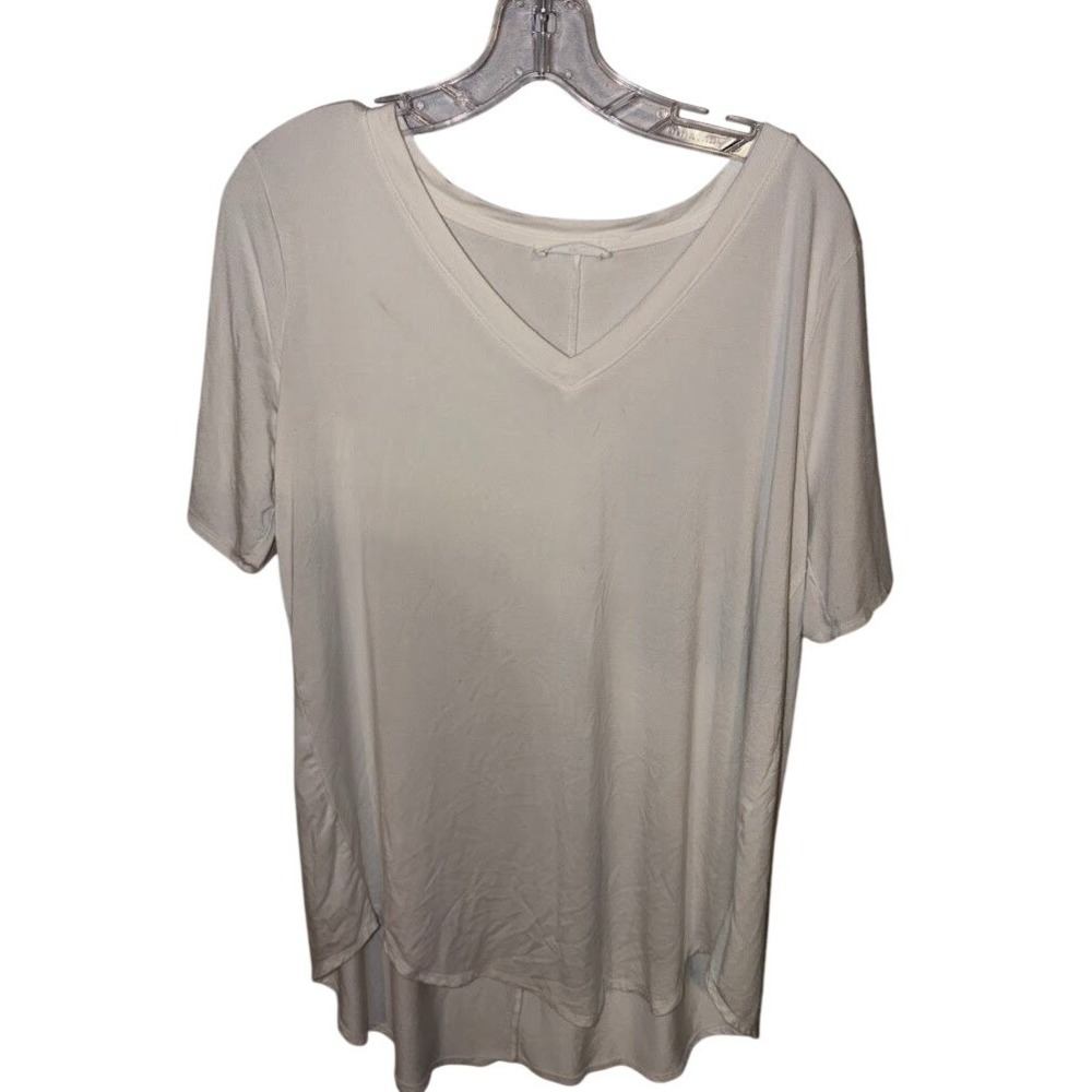 Loft Womens White V-Neck Short Sleeve High Low Tulip Hem T-Shirt Top Size M